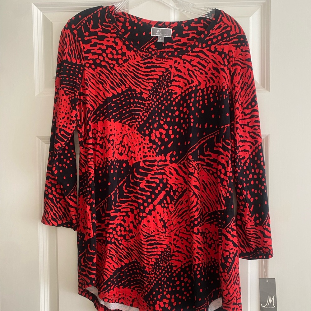 JM Collection Red & Black Long Sleeve Shirt